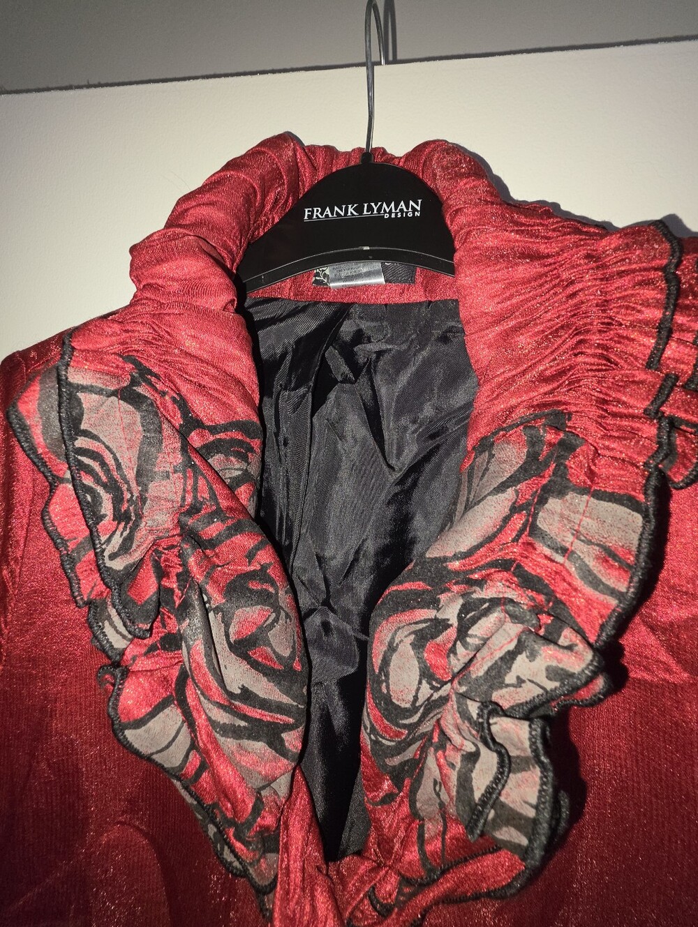 Red Floral-Trim Women's Jacket & Coat